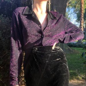 Vintage Purple Sparkle Button-Up Blouse
